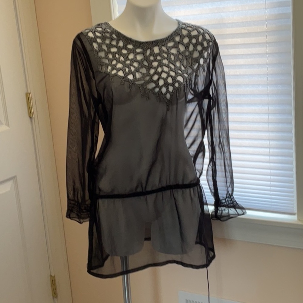 Solitaire Black Sheer Swim Coverup with Beads Detailing